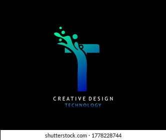 Letter T Water Splash Logo. Modern Techno Alphabetical Icon, Template Design.