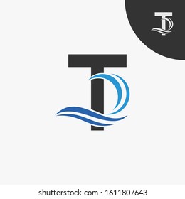 letter T with wave element logo design for company and business