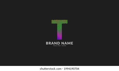 letter T wavy rainbow abstract colorful logo for creative and innovative company brand. print or web vector design element