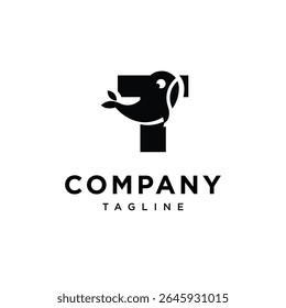 Letter T Whale Cute Logo Icon Vector