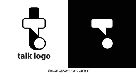 the letter "t" which means talk with a speech bubble logo and with a circle below it that is described as a person