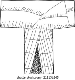 Letter T as wigwam in black outline