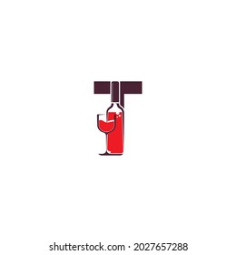 Letter T with wine bottle icon logo vector template