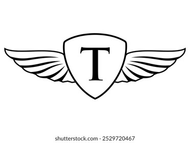 Letra T Wing Logo com Ícone de Escudo Conceito para Frete e Transporte Símbolo