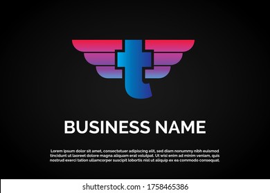 Letter T With wings icon incorporated within for Initial Letter Logo For Your Freight Company Name, Alphabet Logo Template Ready For Use, Modern Initial Logo