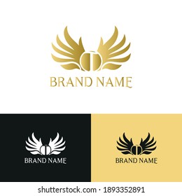 letter T and wings in luxury and elegant golden style logo design 