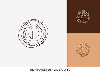 letter t wood grain logo design vector template