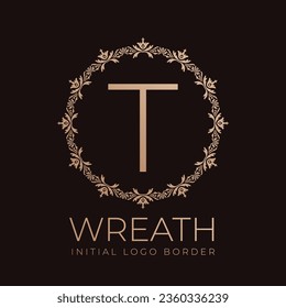letter T wreaths border initial vintage logo design
