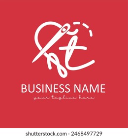 Letter t with Yarn Needle Tailor and Stitching for Homemade Creative Logo, Modern Tailor Boutique Fashion Logo Design Idea