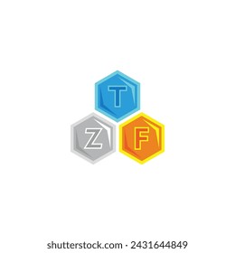 Letter T Z F hexagons, colorful geometric symbol simple logo vector