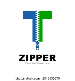 Letter T zipper logo vector design. Suitable for fashion design, initial name, poster, card and industry fashion symbol