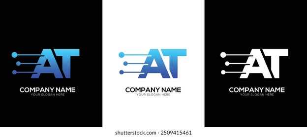 Letter AT or TA brand tech logo identity with line style minimal logo template
