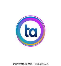 Letter TA logo with colorful circle, letter combination logo design with ring, circle object for creative industry, web, business and company.
