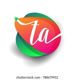 Letter TA logo with colorful splash background, letter combination logo design for creative industry, web, business and company.