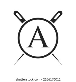 Letter A Tailor Logo, Needle and Thread Combination for Embroider, Textile, Fashion, Cloth, Fabric Template