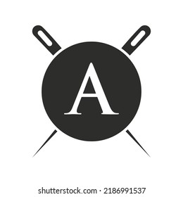 Letter A Tailor Logo, Nadel- und Thread-Kombination für Stickereien, Textilien, Mode, Kleidung, Stoffvorlage