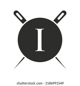 Letter I Tailor Logo, Needle and Thread Combination for Embroider, Textile, Fashion, Cloth, Fabric Template