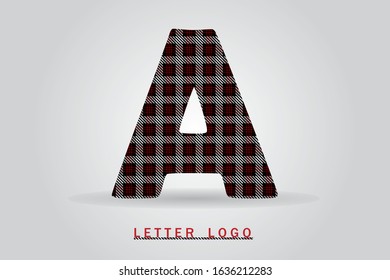 A letter with tartan pattern vector illustration. Textile fabric letter for logo, label, card, print, brochure, flyer, textile business title, sewing concept, clothing store or web page design.