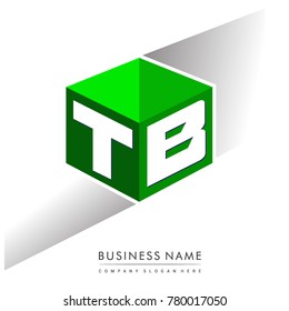 Letter TB logo in hexagon shape and green background, cube logo with letter design for company identity.
