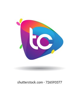 Letter TC logo with colorful splash background, letter combination logo design for creative industry, web, business and company.