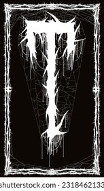 Letter  T.Death metal font.Brutal style lettering.