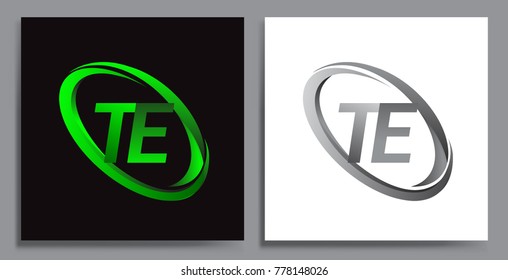 letter TE logotype design for company name colored Green swoosh and grey. vector set logo design for business and company identity.
