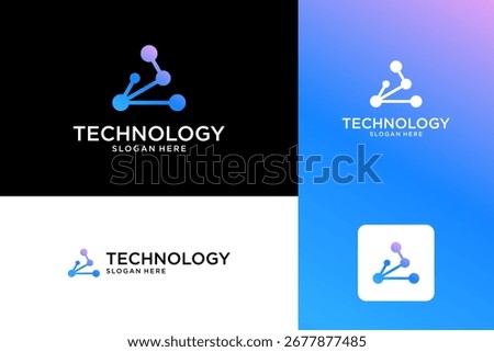 Letter A tech connection logo with abstract dot, blockchain and molecule graphic design vector