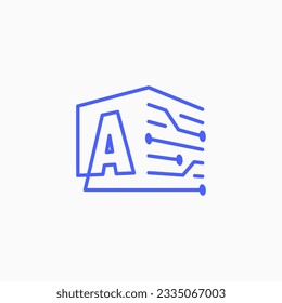 A Letter Tech Electric Circuit cube block Logo Outline Vector Icon Illustration