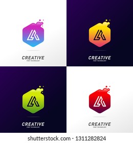 Letter A Tech with hexagon logo design template vector. Creative Font tech logo vector. Icon Symbol