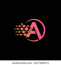 Letter A tech log in circle , initial Digital A for technology symbol, A tech logo design