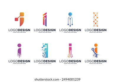 Letter I tech logo design. Digital, connection, and science logo concept