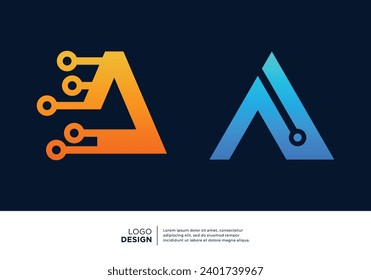 Letter A tech logo design inspiration.