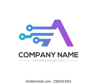 A Letter Tech Logo Design Template.
A Letter Icon Design Vector with Digital Circuit Connection Symbol.
Motion Speed Line Letter A Logo Element.