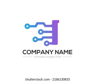 I Letter Tech Logo Design Vector Template.
I Letter Icon Design with Digital Circuit Connection Symbol.