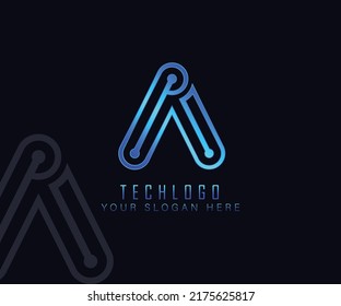 Buchstabe Ein technisches Logo mit Farbverlauf-Blau, gut für Technologieunternehmen, Vektorvorlage