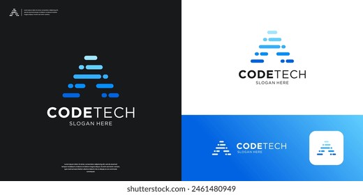 Letter A tech logo icon app. Futuristic code programer logo design.