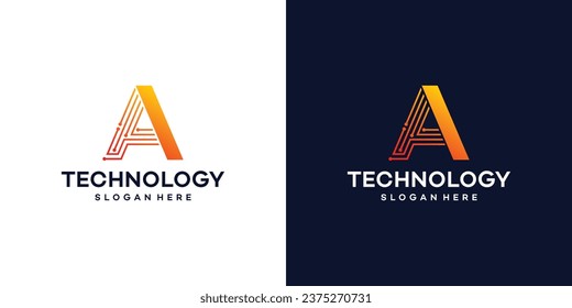 letter A tech style. initial A for technology symbol, internet, system, Artificial Intelligence and computer. inspiration logo design modern.