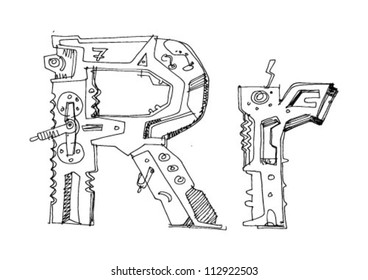 letter in techno style - cartoon