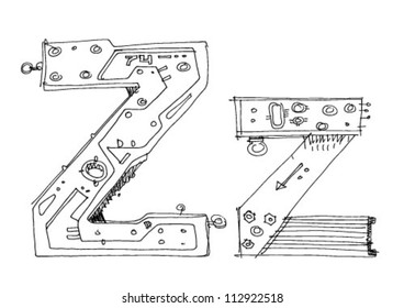 letter in techno style - cartoon