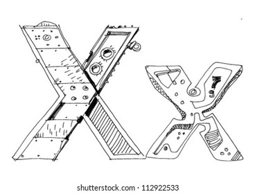 letter in techno style - cartoon