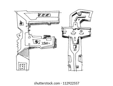 letter in techno style - cartoon