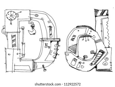 letter in techno style - cartoon