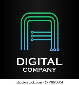 Letter a technology or digital logo template illustration. there are line letter with dot. suitable for technology, multimedia.