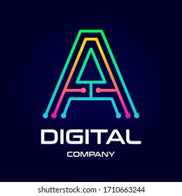 Letter A technology or digital vector logo template. This design use dot symbol. Suitable for company.