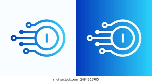 Letter I technology logo with circle and circuit board lines for digital, data, connection in blue gradient color