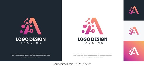 Letter A technology logo design. A letter technology connection logo template. Technology logo symbol icon
