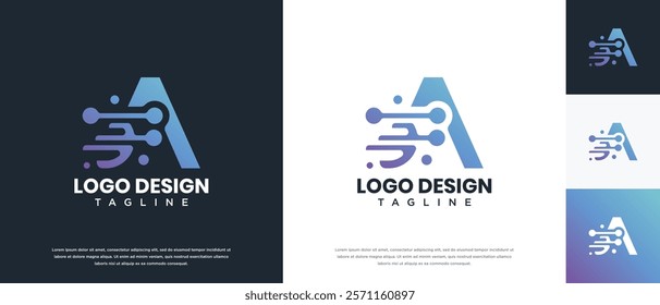 Letter A technology logo design. A letter technology connection logo template. Technology logo symbol icon