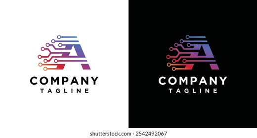 letter A technology logo design template.	
