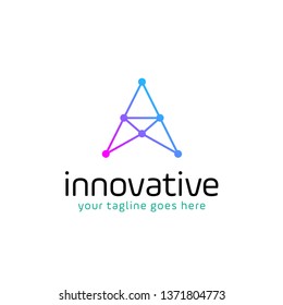 letter A technology logo design vector with line connection concept. multimedia, digital, innovation, Internet website symbol icon