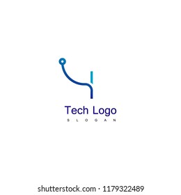 Letter I Technology Logo, outline Icon With Circuit Symbol